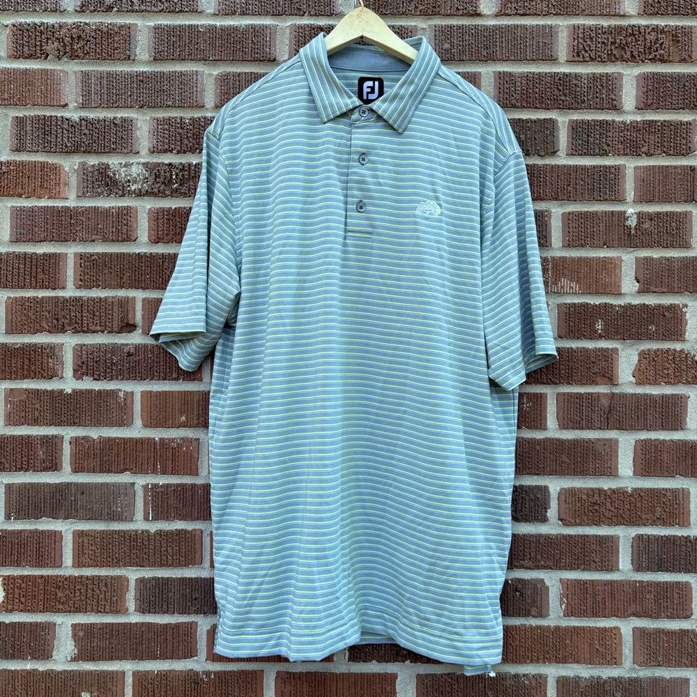 FootJoy FJ Front buttons Short sleeves Polo Shirt Mens Sz XL Grey Yellow Stripes